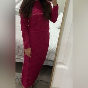 Mango Pink Crochet Knit Skirt and Top set. Both size small.